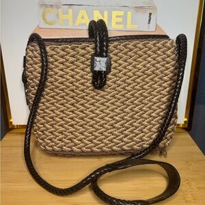 Brighton Woven Straw Crossbody Bag with Dark Brown Trim